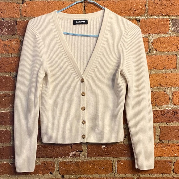 NAADAM Sweaters - NAADAM Women's Ribbed Cream V-Neck Cardigan